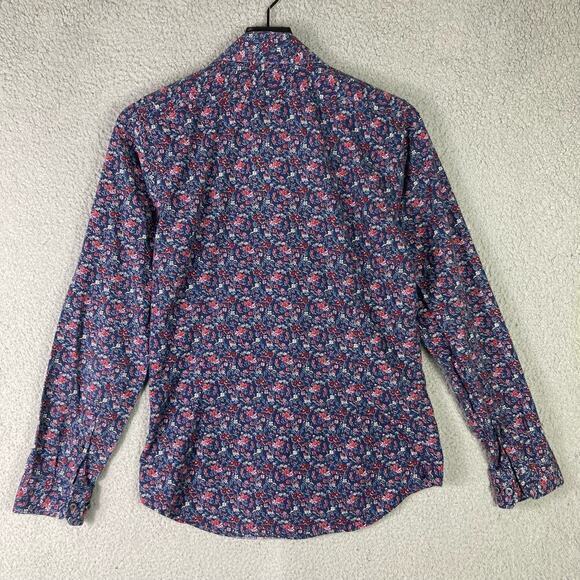 Express Men's Extra Slim Fit Floral Blue Long Sleeve Button-Up Shirt S - Picture 5 of 10
